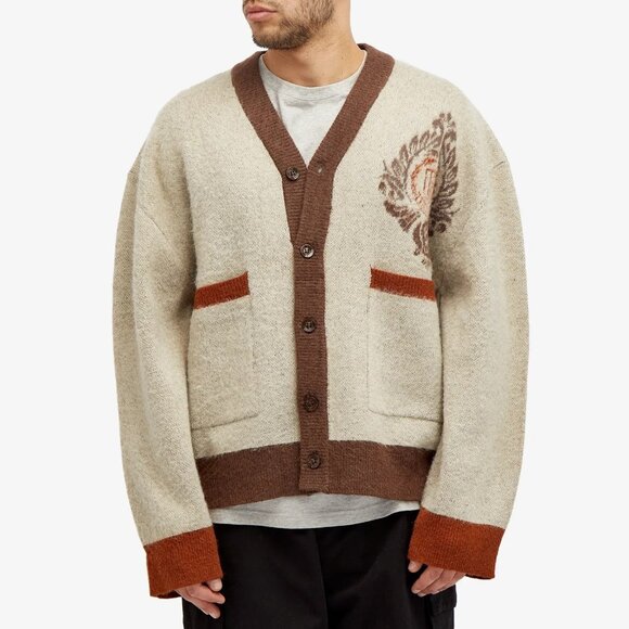 HONOR THE GIFT Mens Crest Emblem Knit Cardigan Sweater Brown Tan Size L - Picture 2 of 10